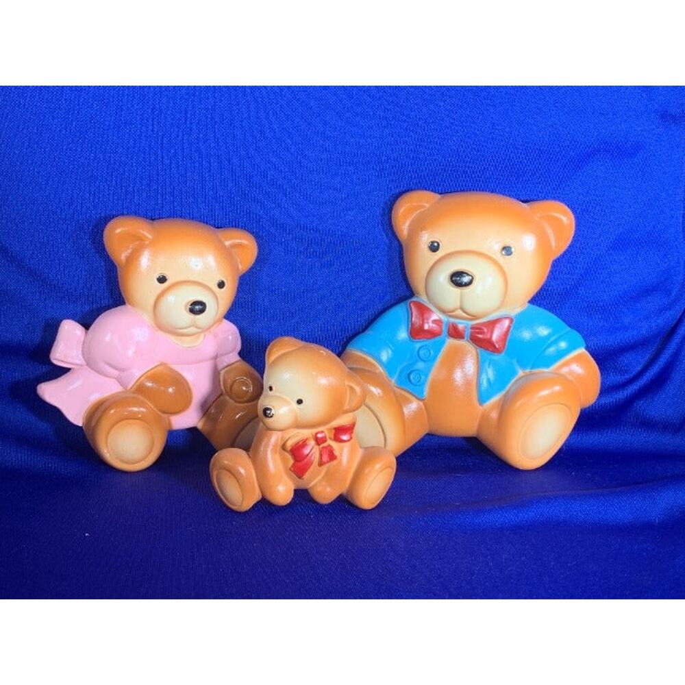 Vintage Chalkware Plaster Nursery Three Bears Wall Hanging